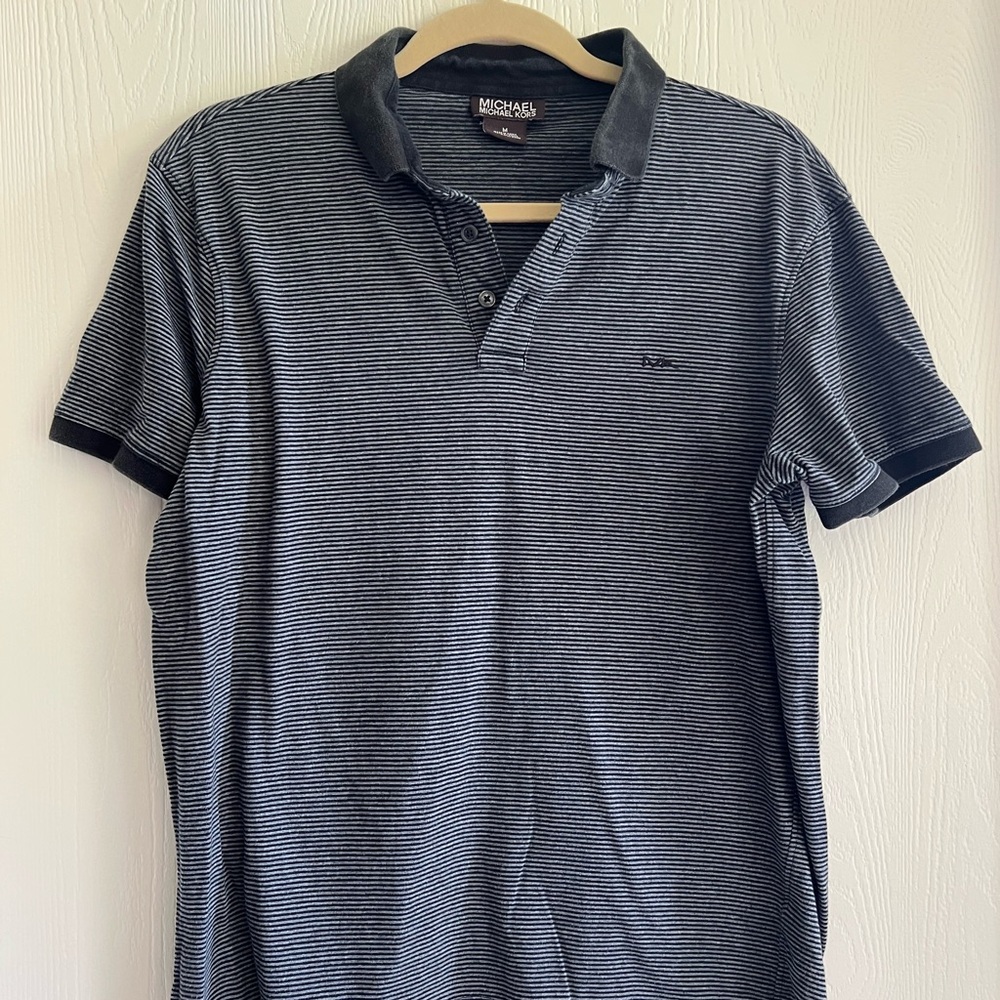 Michael Kors Men's Polo Shirt - Black and White Stripes
